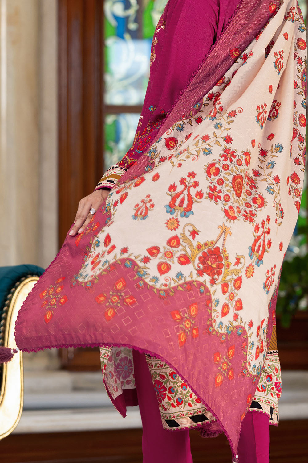 3 Piece Printed Textured Linen Suit