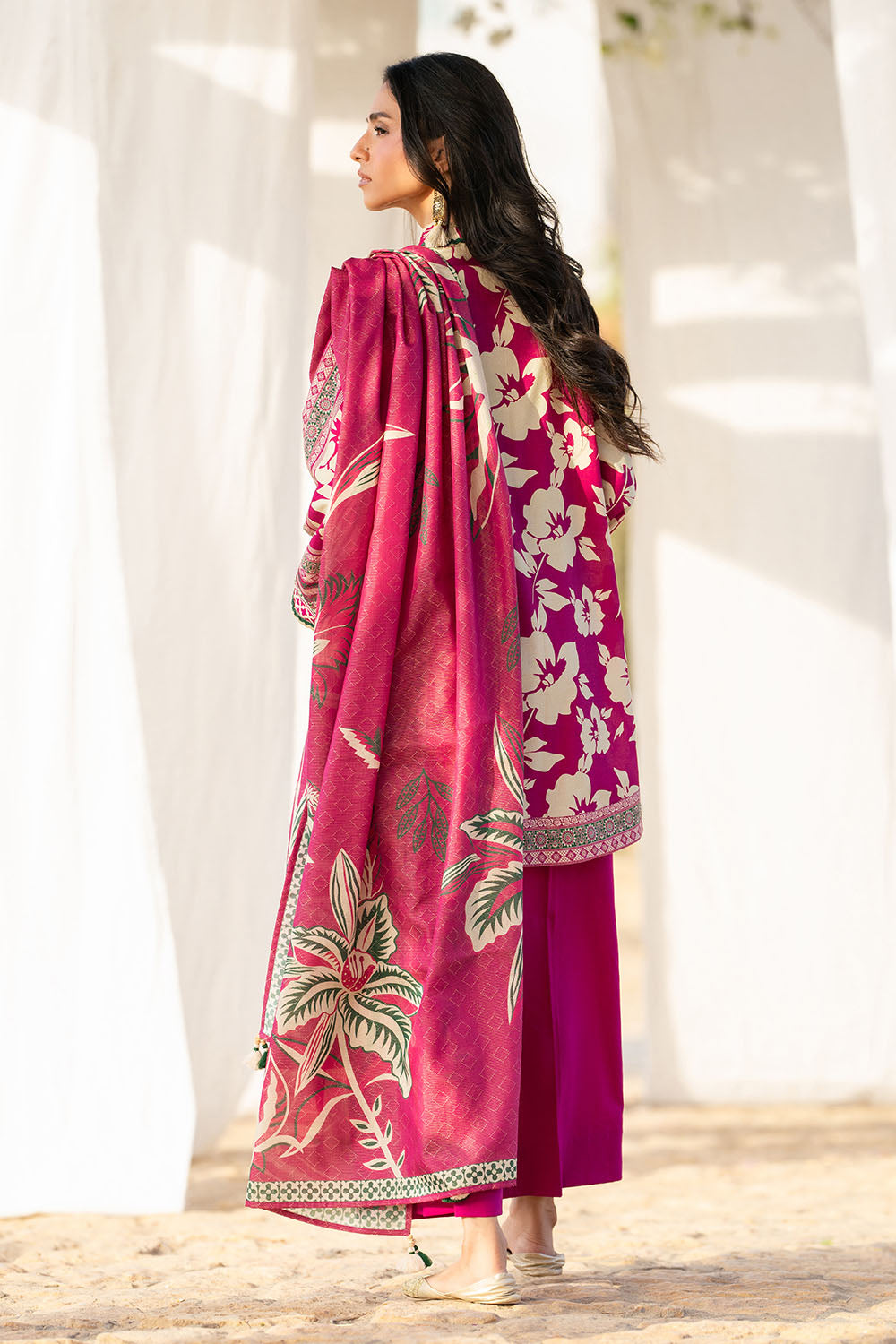 3 Piece Printed Textured Linen Suit