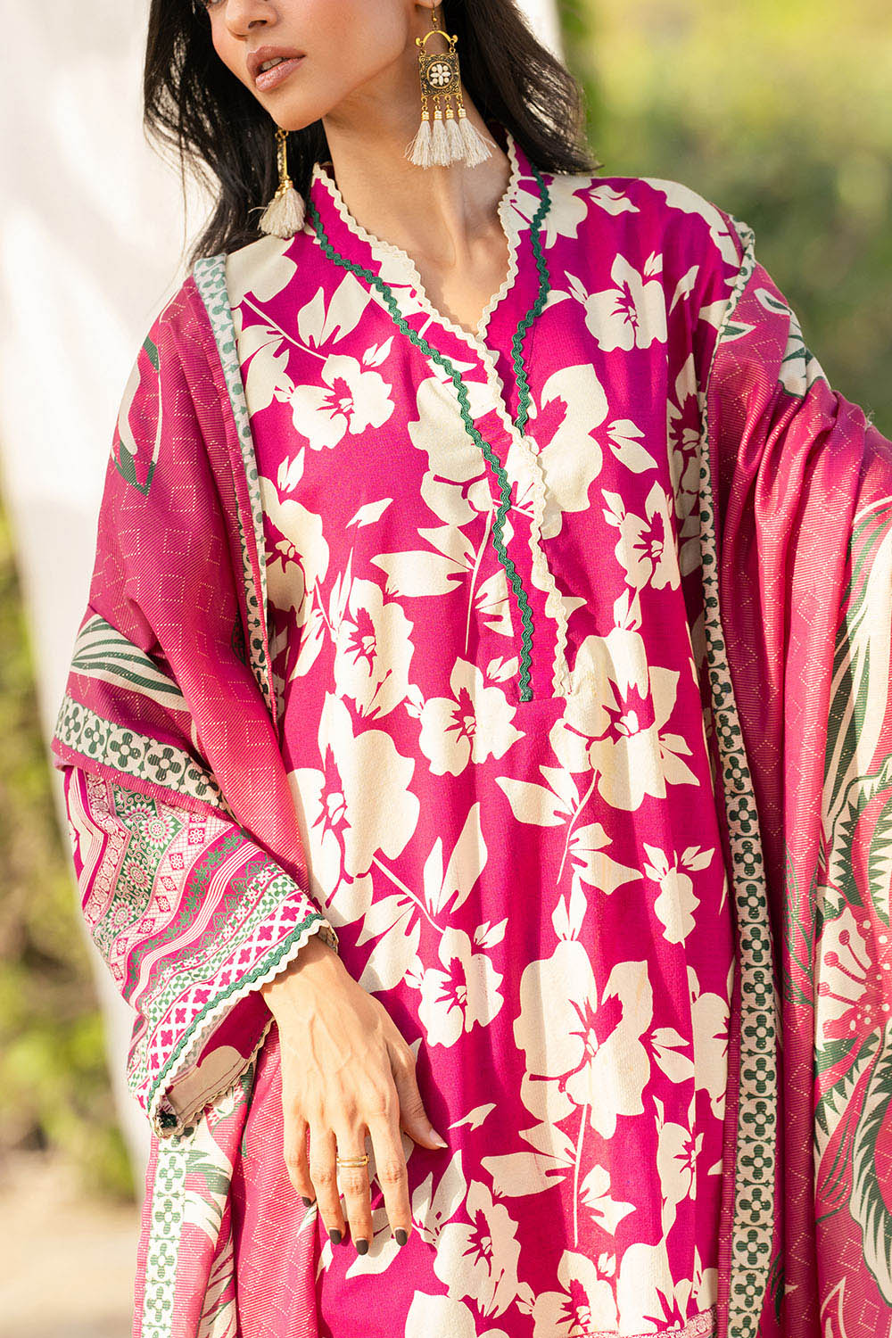 3 Piece Printed Textured Linen Suit