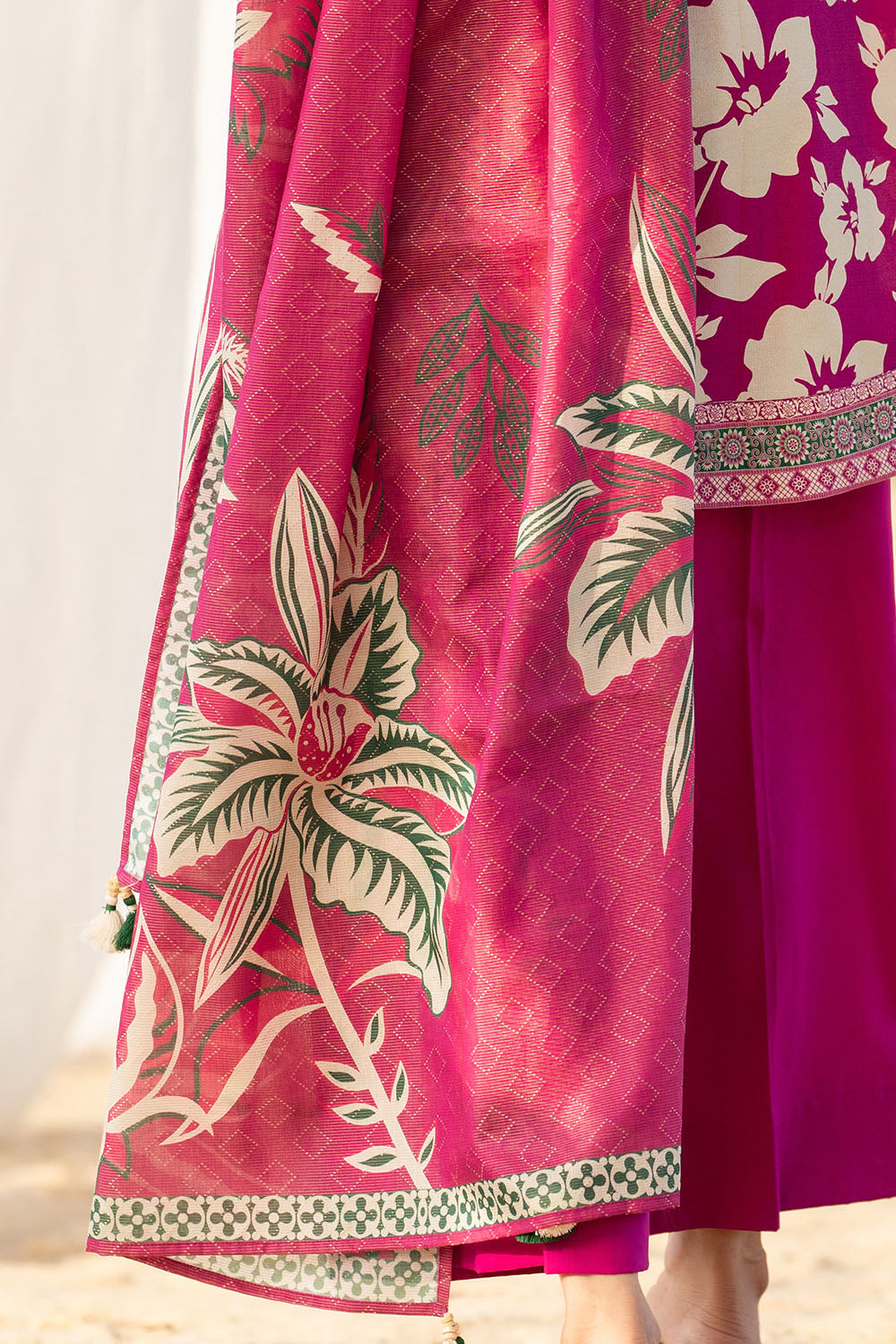 3 Piece Printed Textured Linen Suit