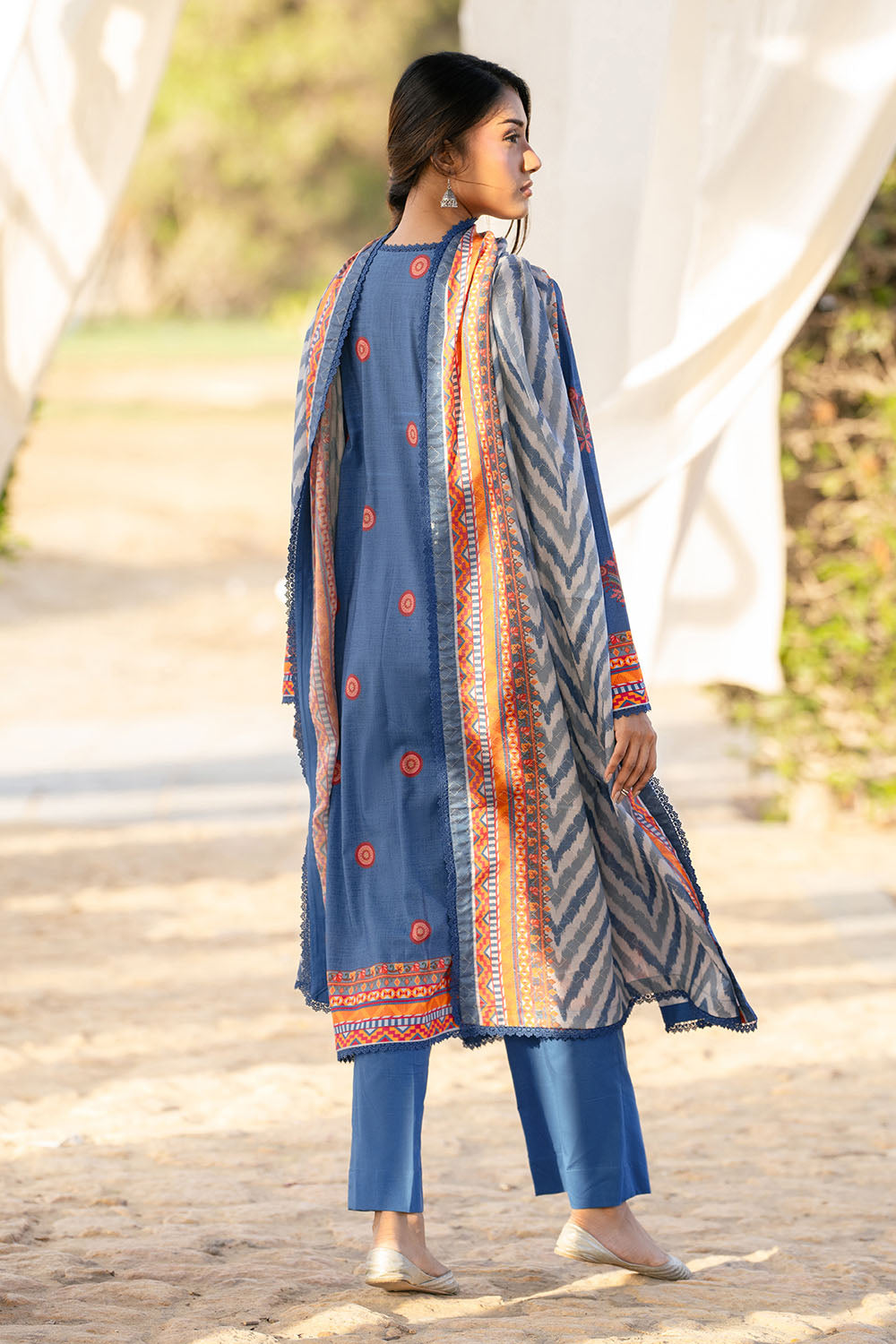 3 Piece Printed Textured Linen Suit