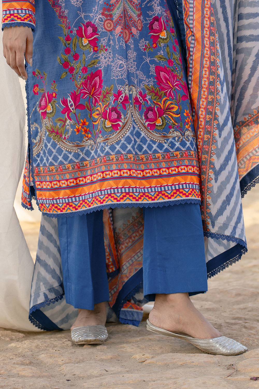 3 Piece Printed Textured Linen Suit
