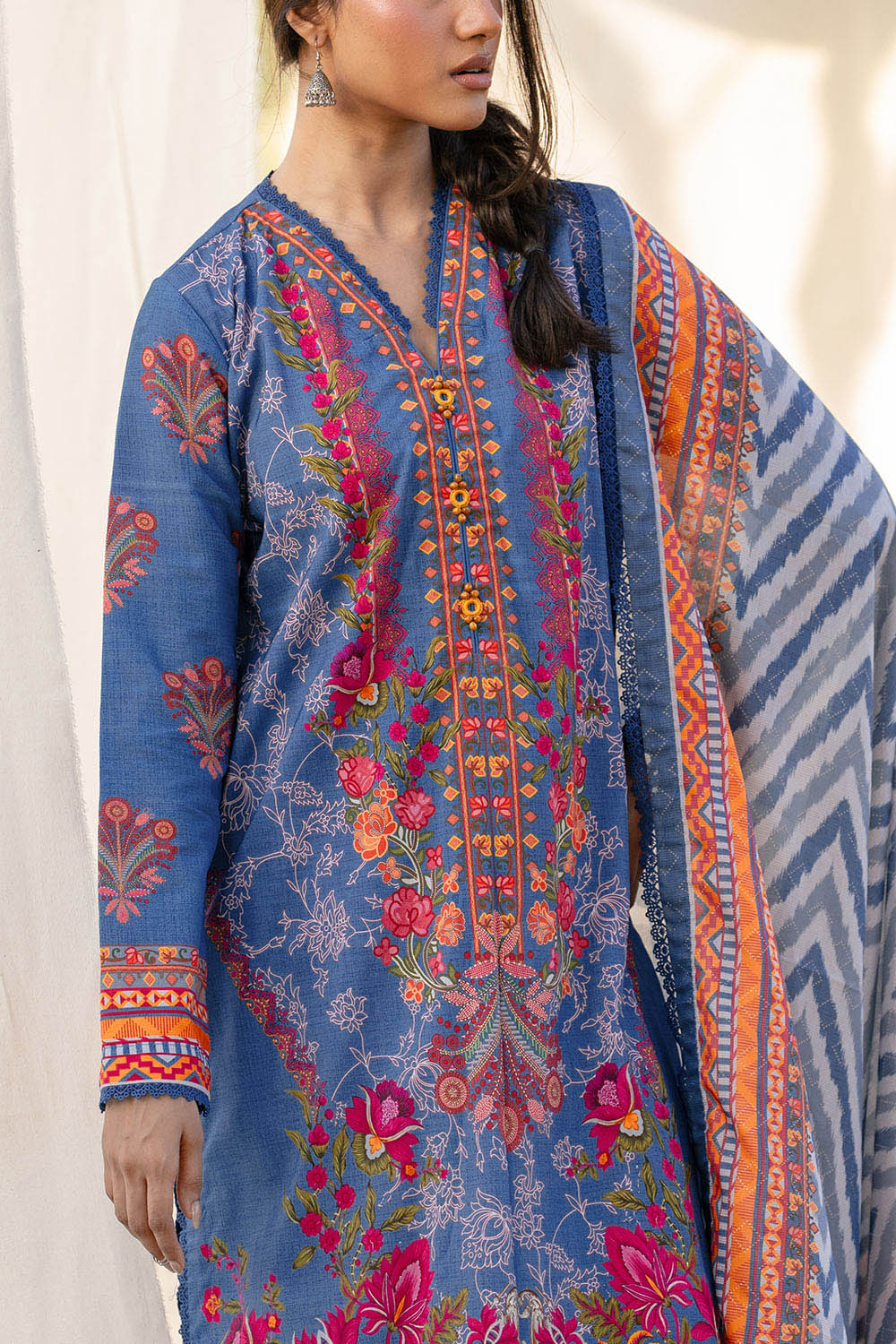 3 Piece Printed Textured Linen Suit