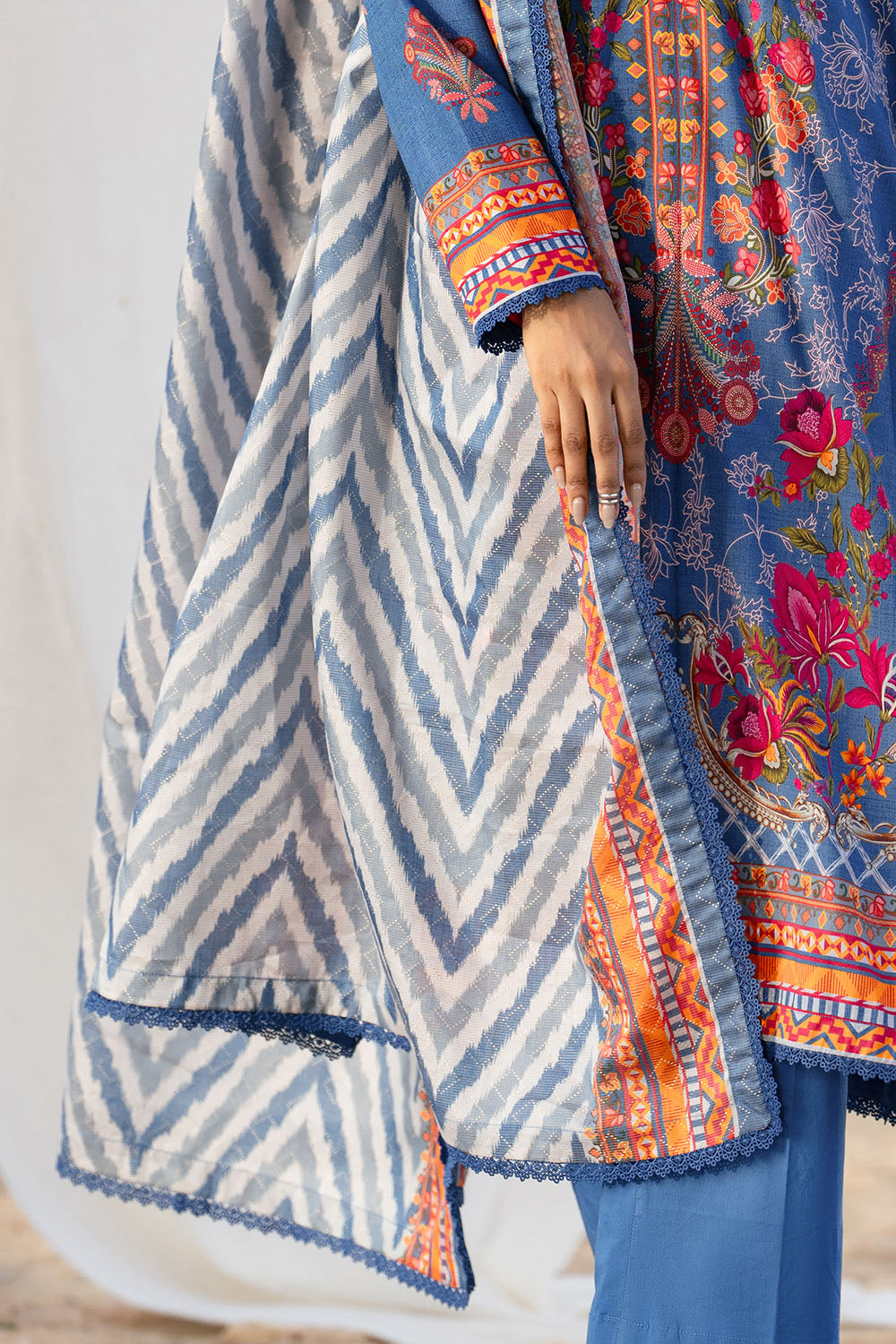 3 Piece Printed Textured Linen Suit