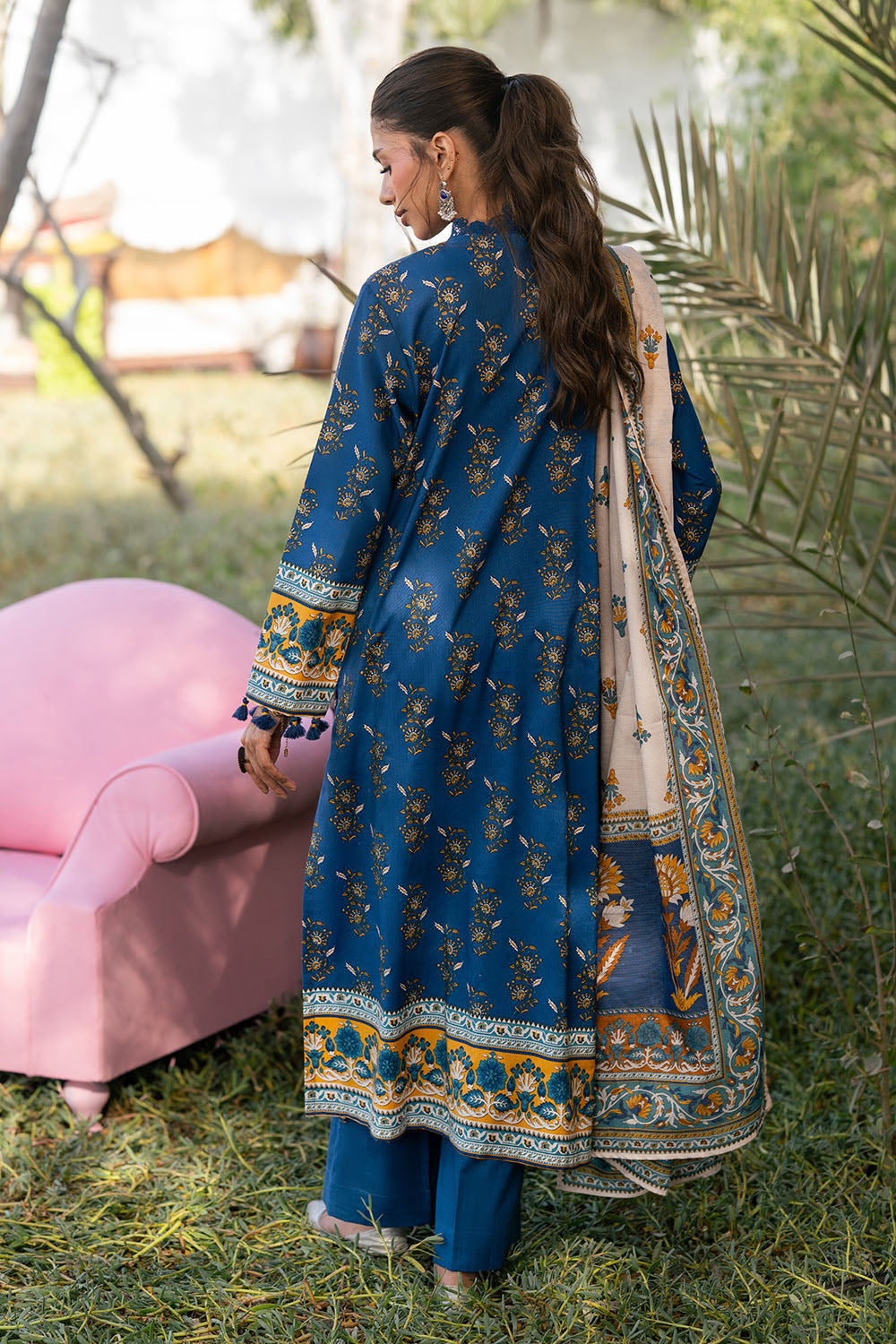 3 Piece Printed Textured Linen Suit