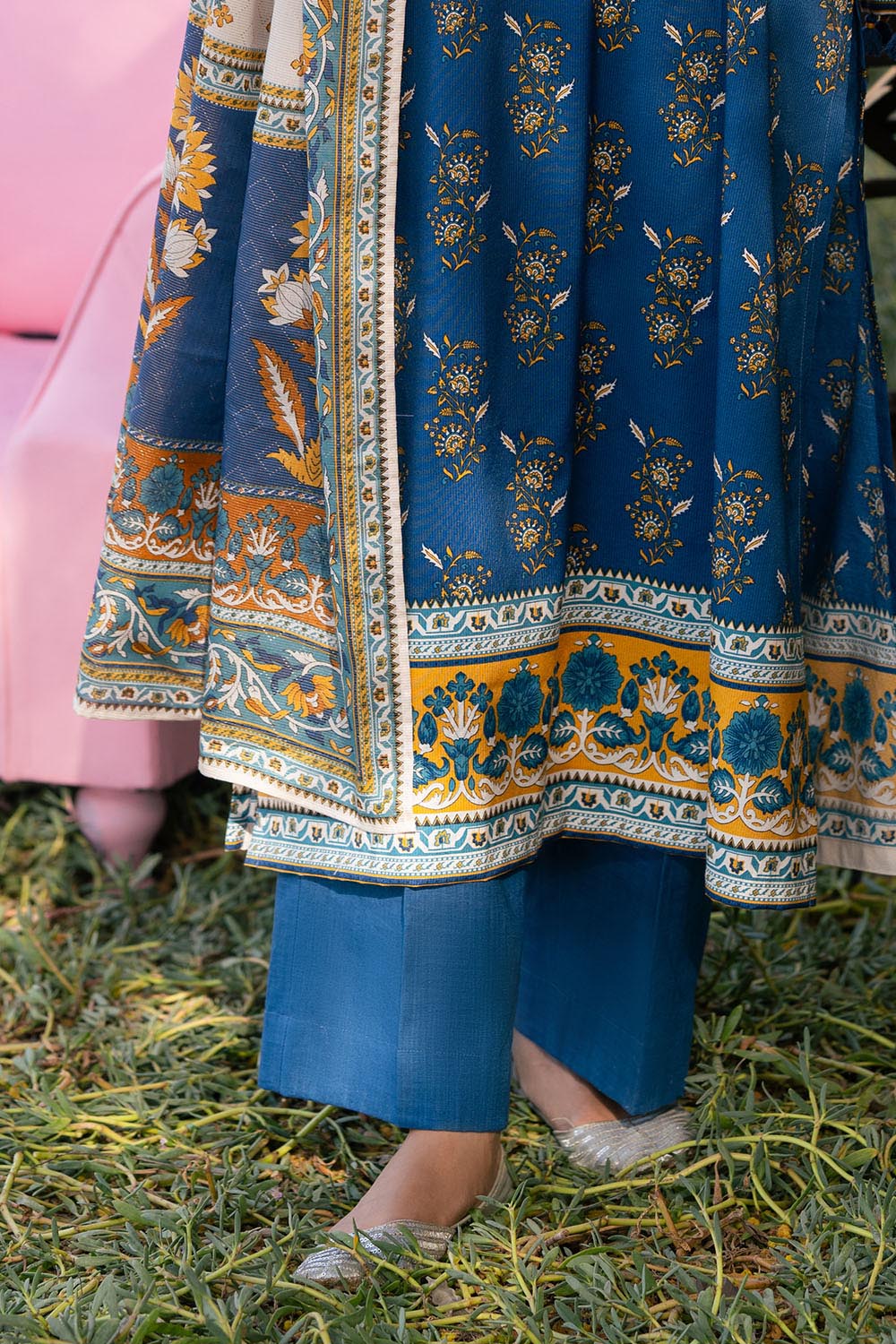 3 Piece Printed Textured Linen Suit