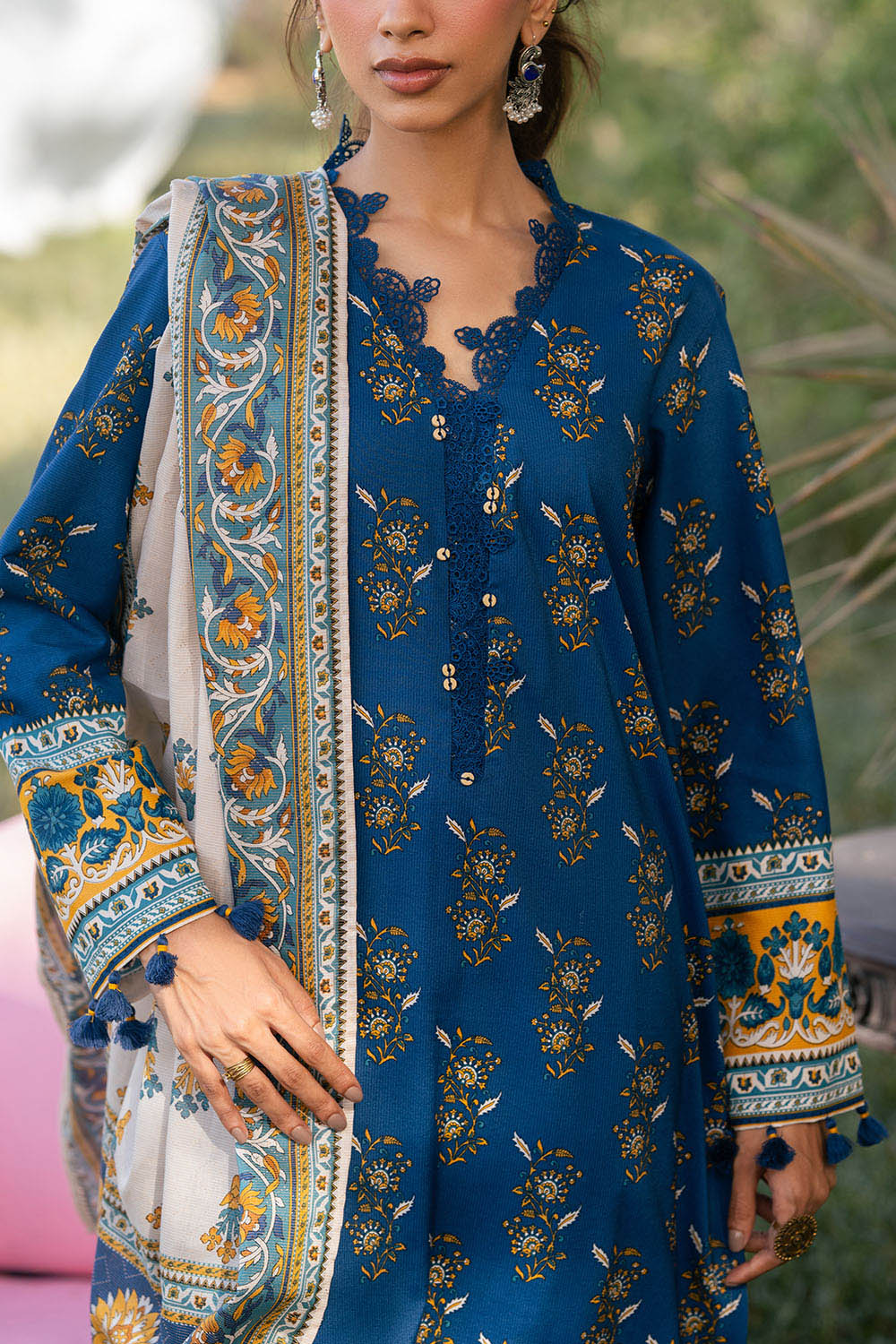 3 Piece Printed Textured Linen Suit
