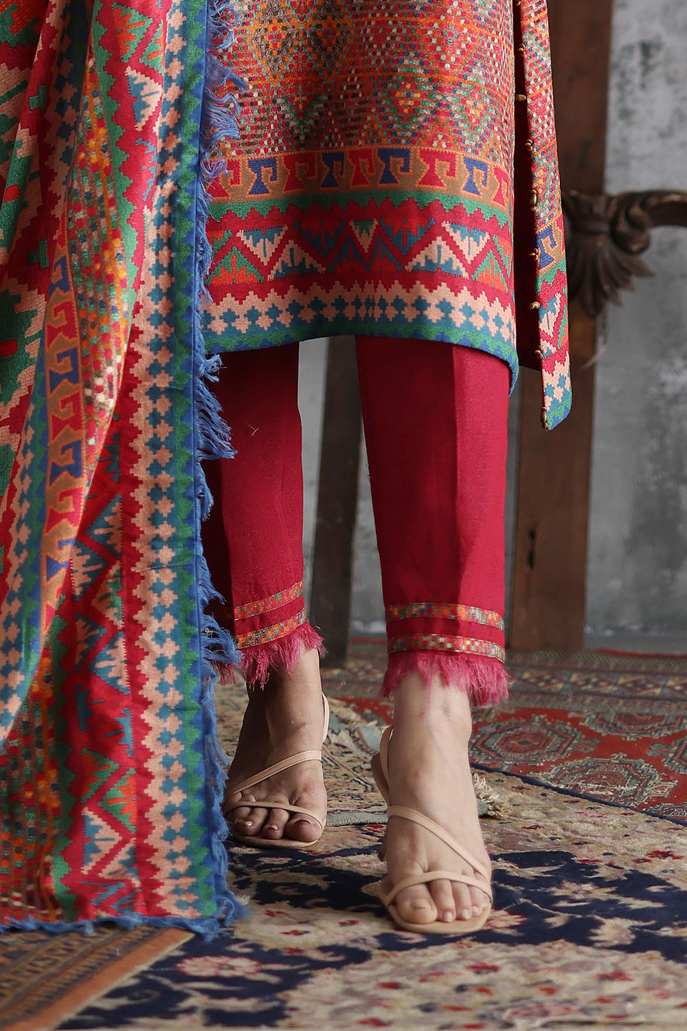 3 Piece Printed Karandi Suit with Printed Karandi Dupatta