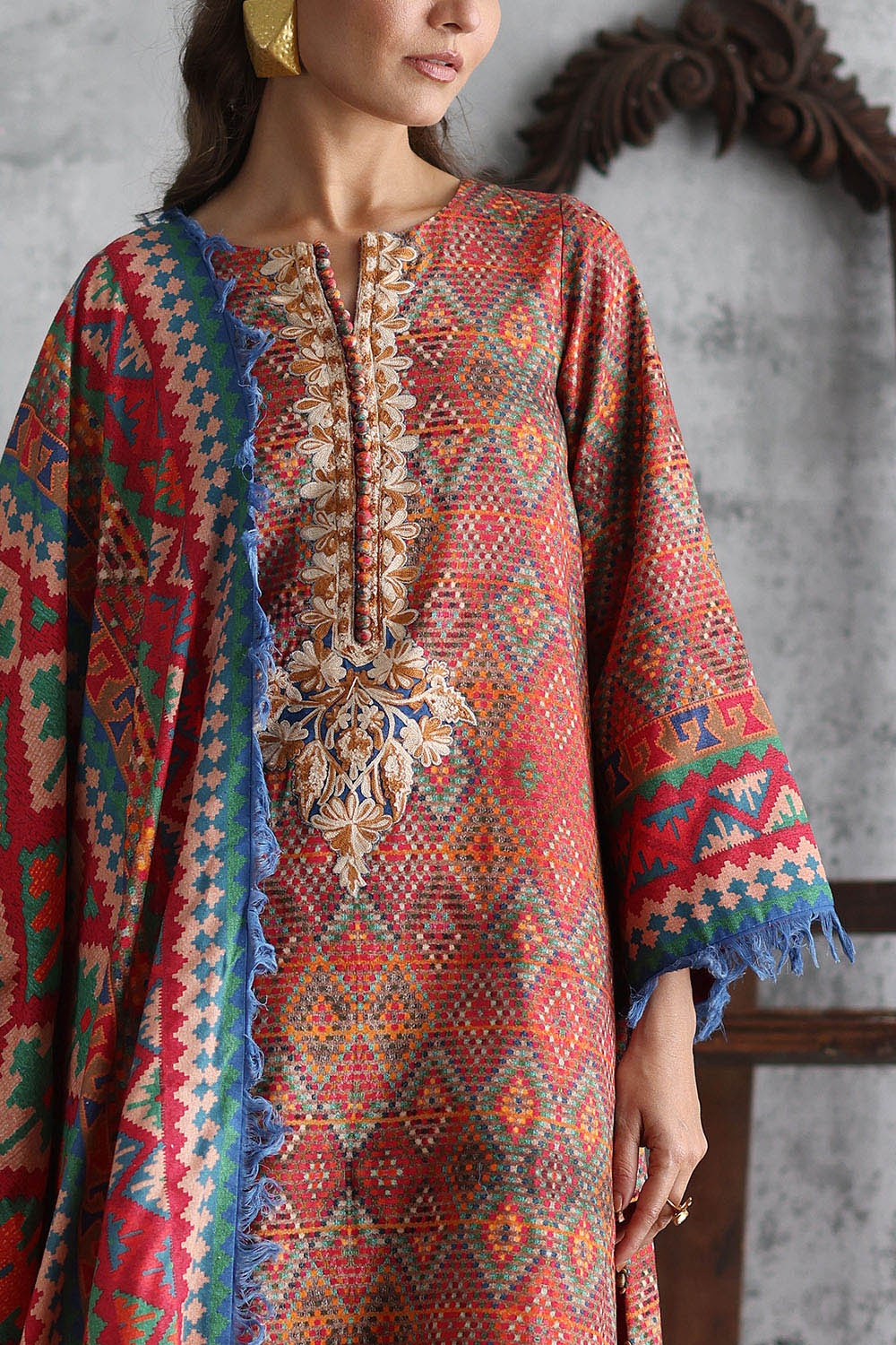 3 Piece Printed Karandi Suit with Printed Karandi Dupatta