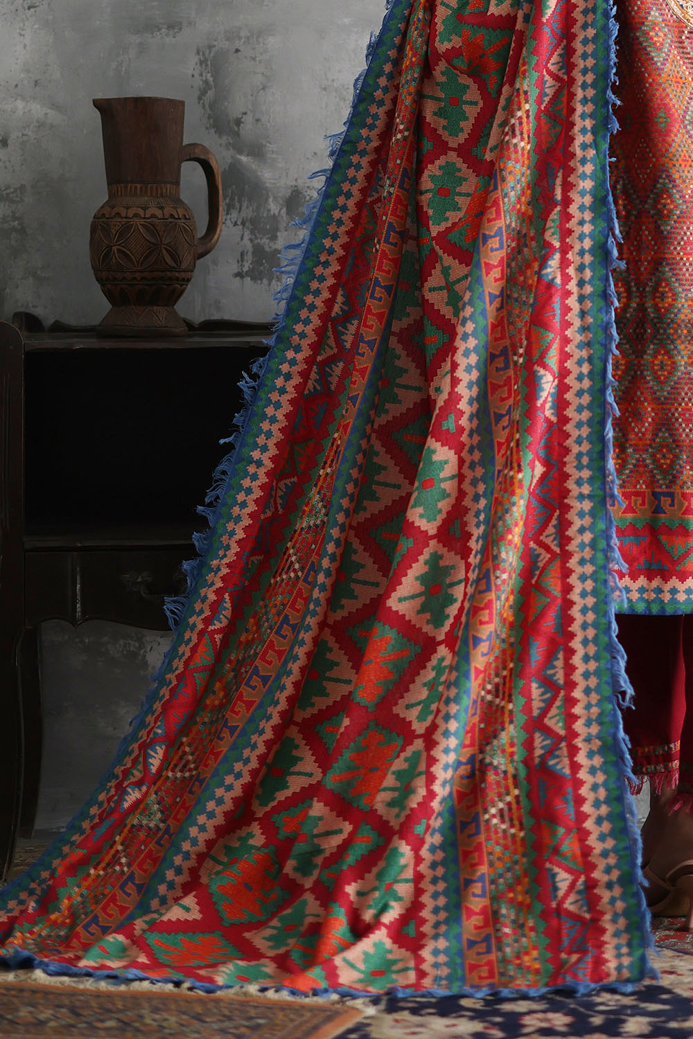 3 Piece Printed Karandi Suit with Printed Karandi Dupatta