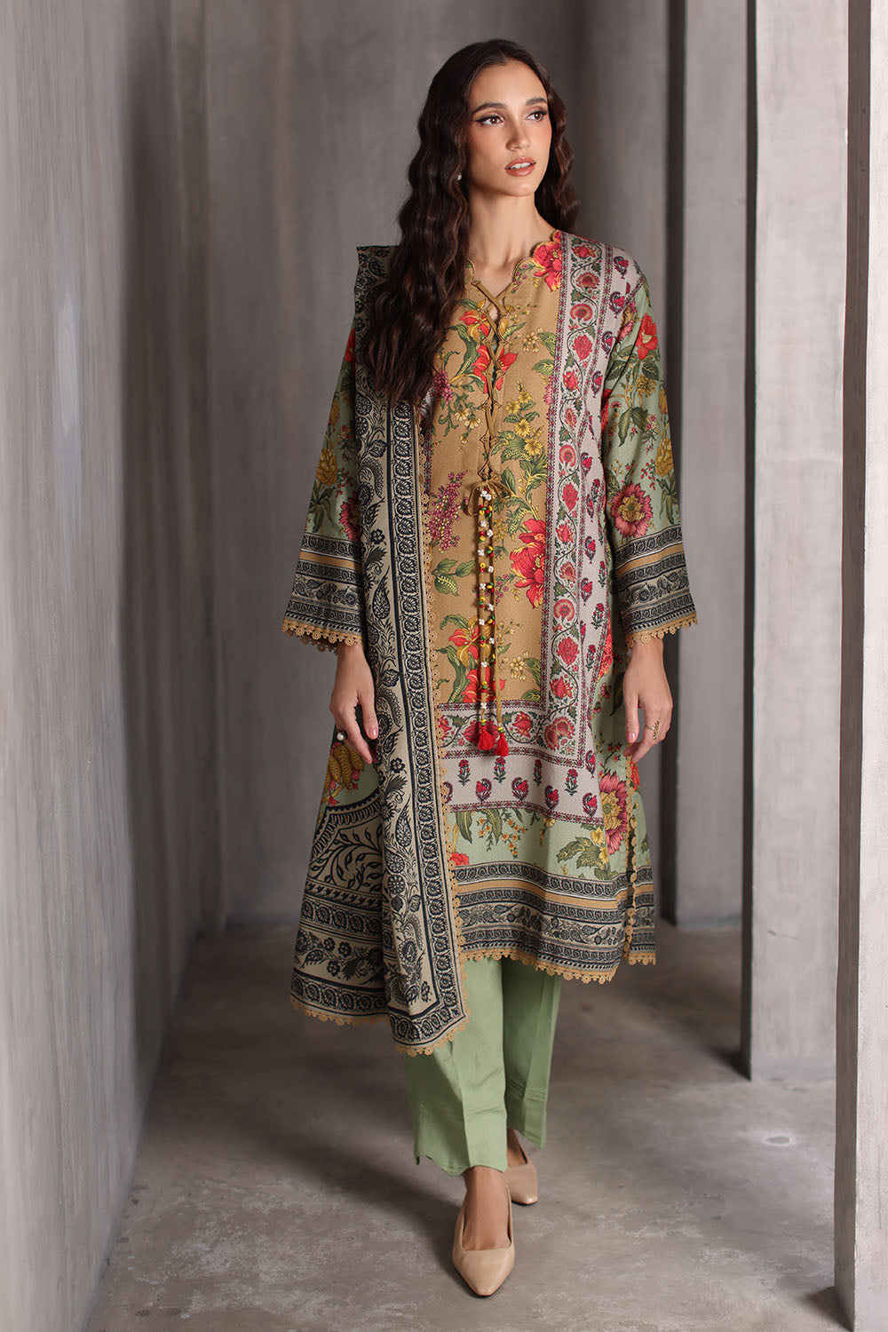 3 Piece Printed Karandi Suit with Printed Karandi Dupatta