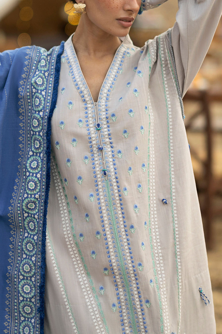 3 Piece Embroidered Khaddar Suit with Lacquer Printed Khaddar Dupatta