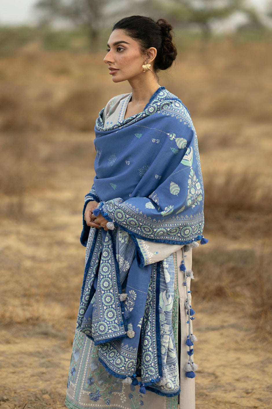 3 Piece Embroidered Khaddar Suit with Lacquer Printed Khaddar Dupatta