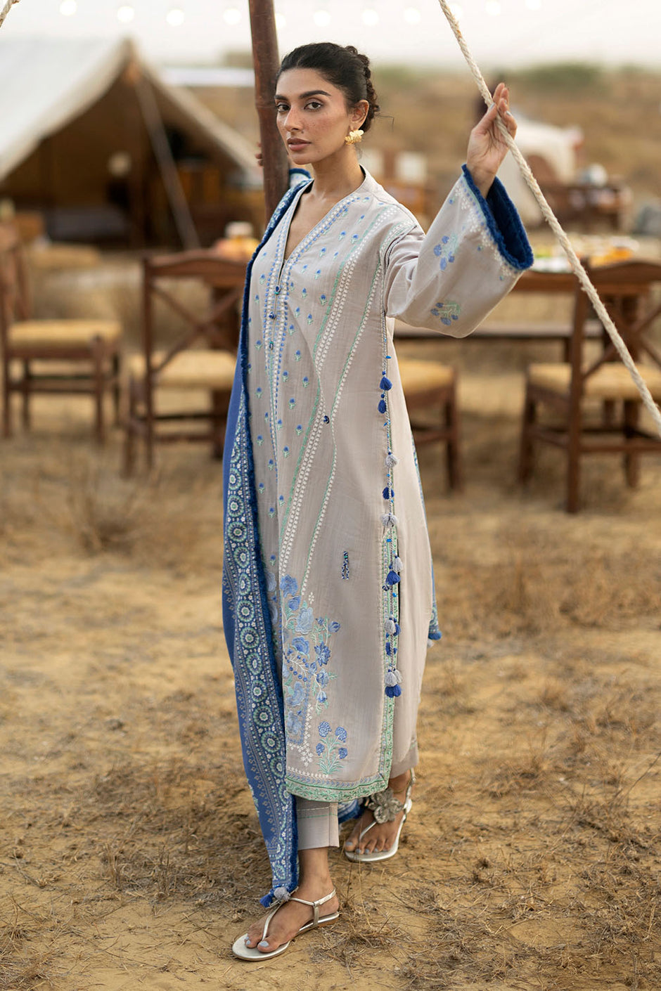 3 Piece Embroidered Khaddar Suit with Lacquer Printed Khaddar Dupatta