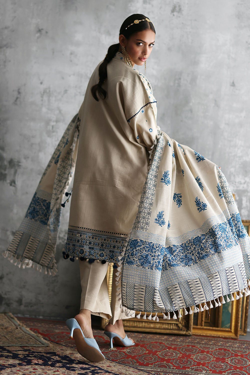 3 Piece Embroidered Khaddar Suit with Printed Khaddar Dupatta