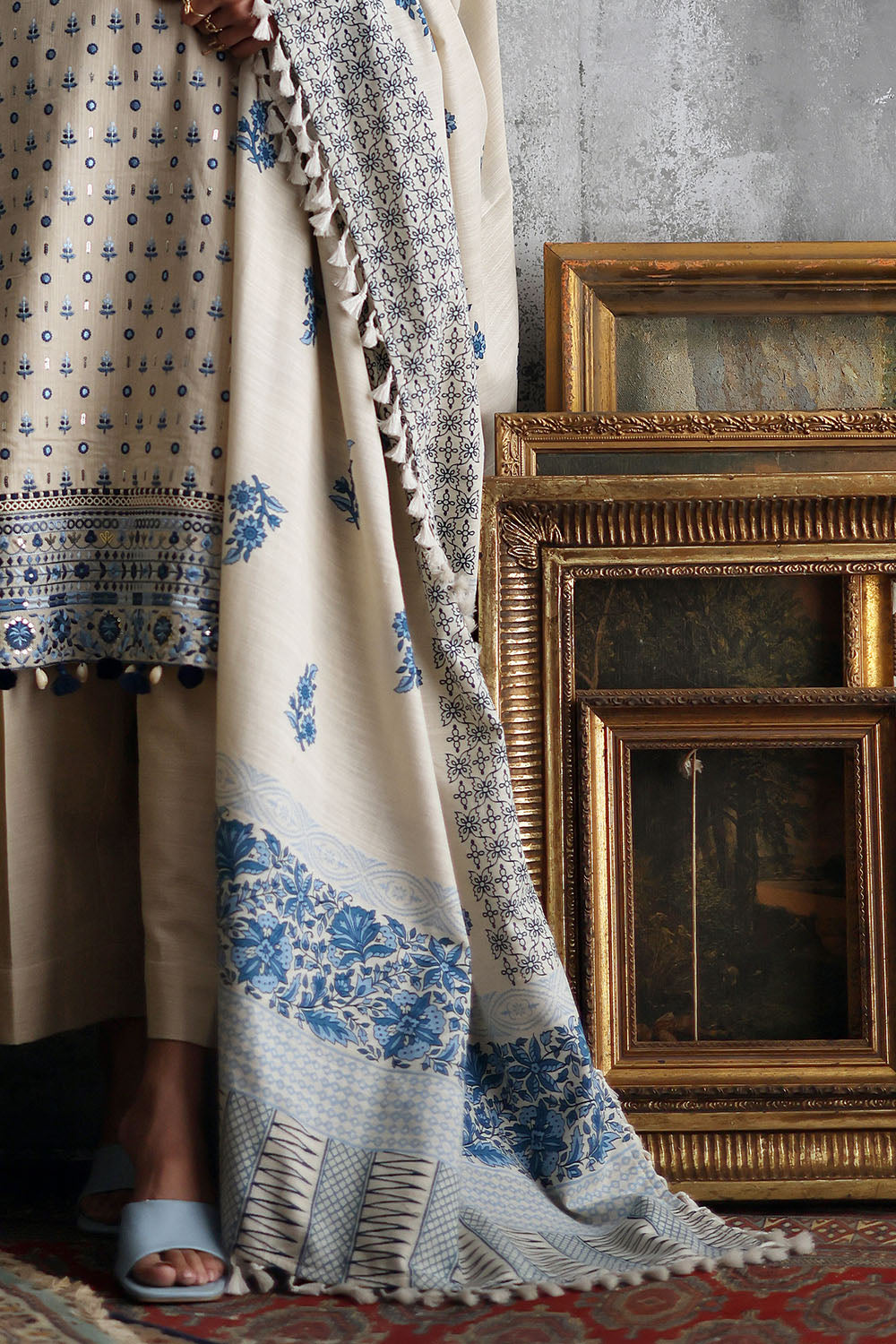 3 Piece Embroidered Khaddar Suit with Printed Khaddar Dupatta