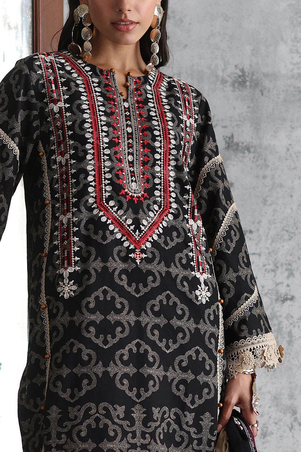 3 Piece Embroidered Printed Khaddar Suit with Printed Khaddar Dupatta