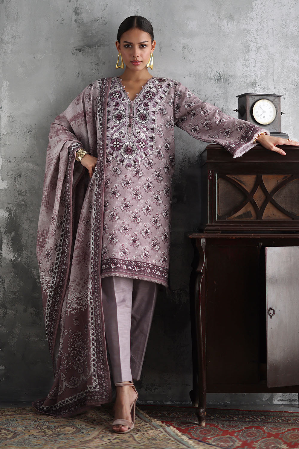 3 Piece Printed Khaddar Suit with Printed Khaddar Dupatta
