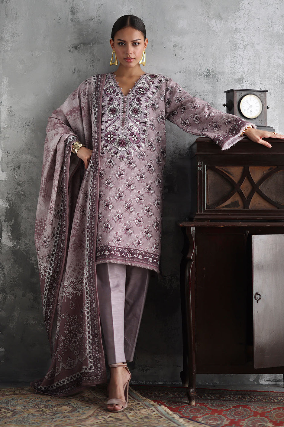 3 Piece Printed Khaddar Suit with Printed Khaddar Dupatta