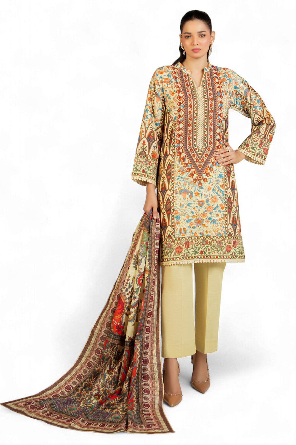 3 Piece Printed Khaddar Suit with Dupatta