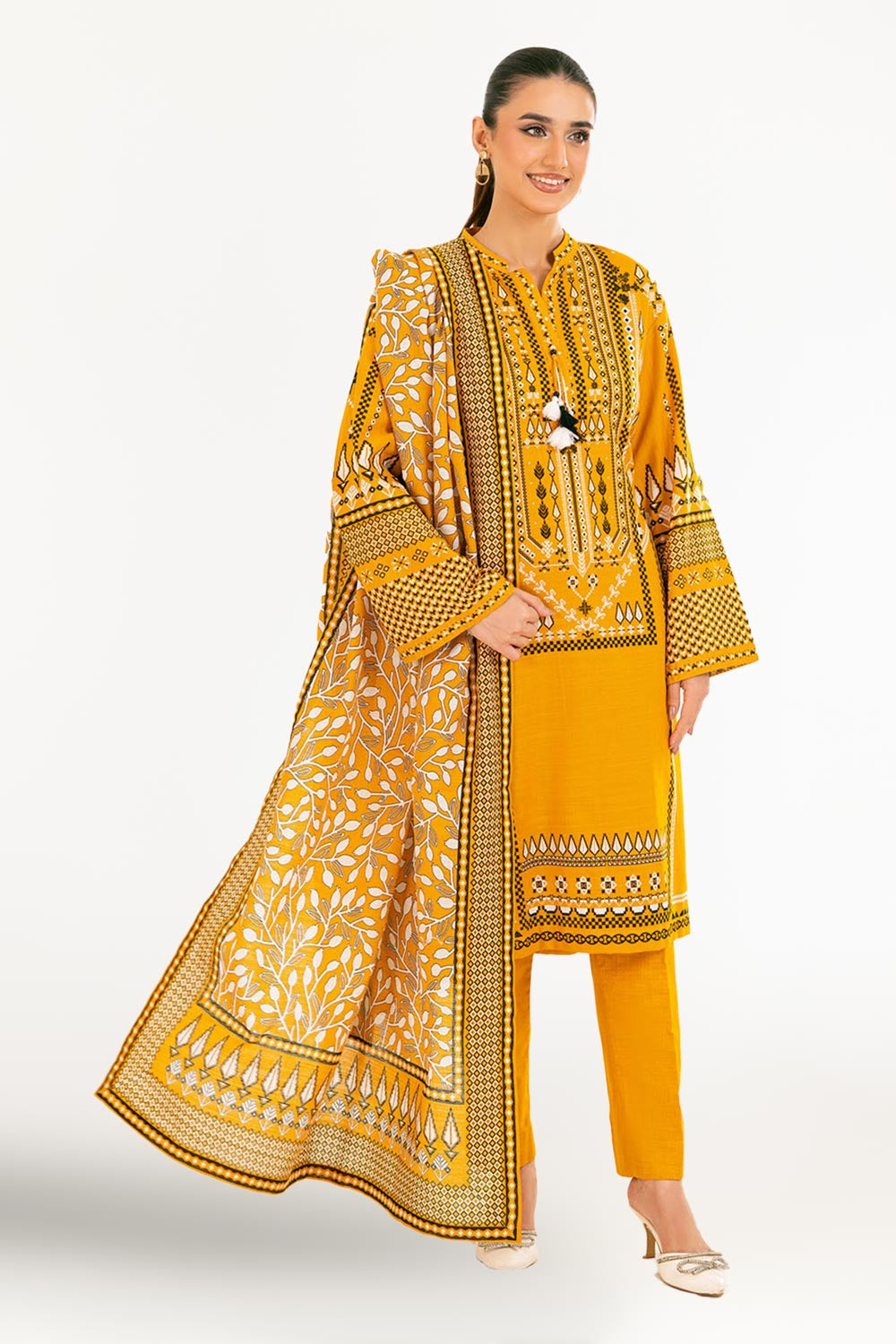 3 Piece Printed Khaddar Suit with Dupatta