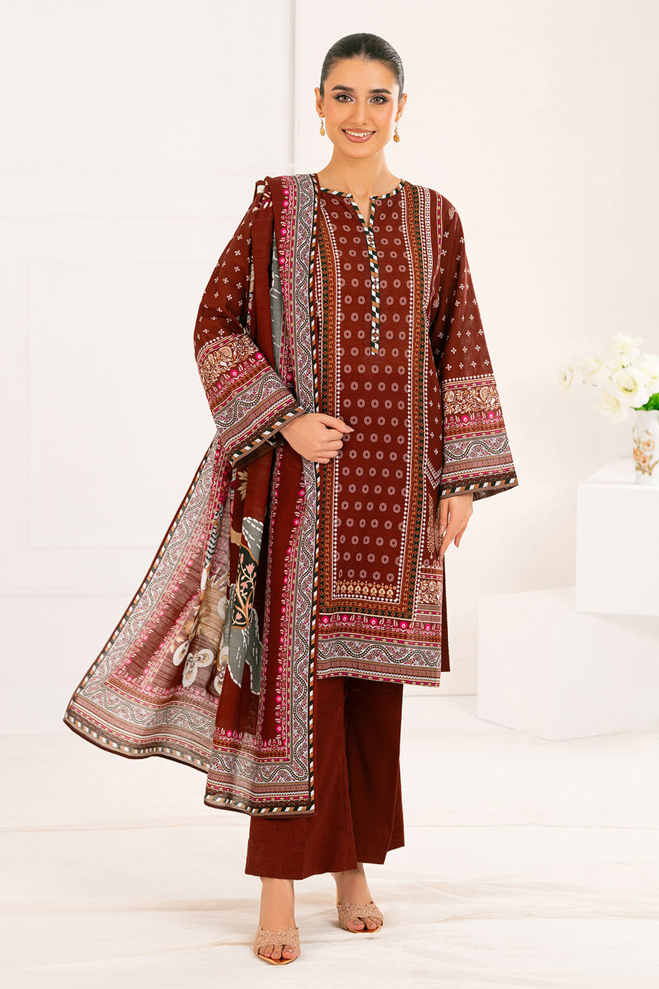 3 Piece Printed Khaddar Suit with Dupatta WNS-52022