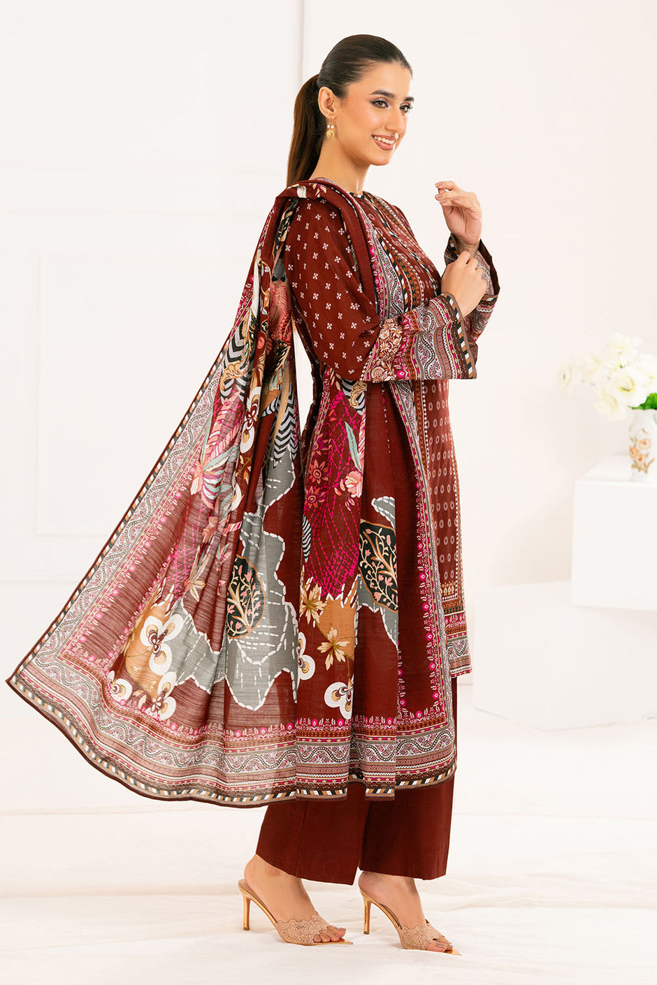 3 Piece Printed Khaddar Suit with Dupatta
