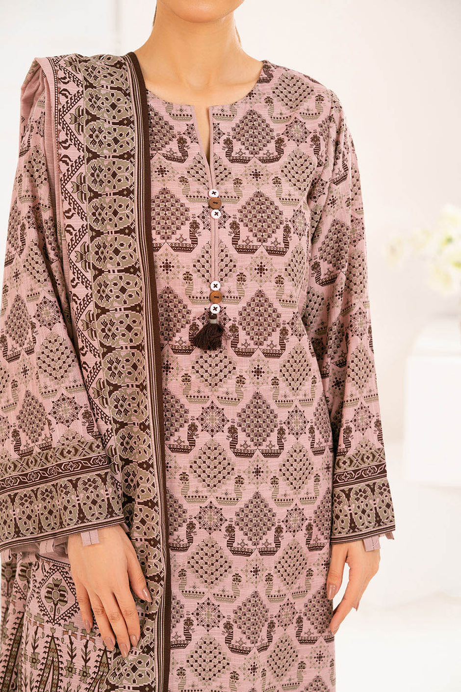3 Piece Printed Khaddar Suit with Dupatta WNS-52026