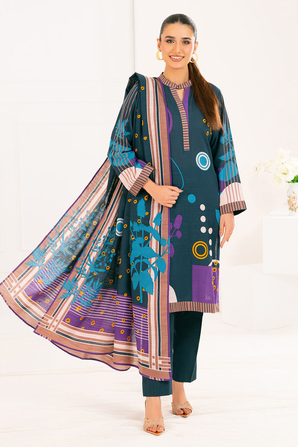 3 Piece Printed Khaddar Suit with Dupatta WNS-52029