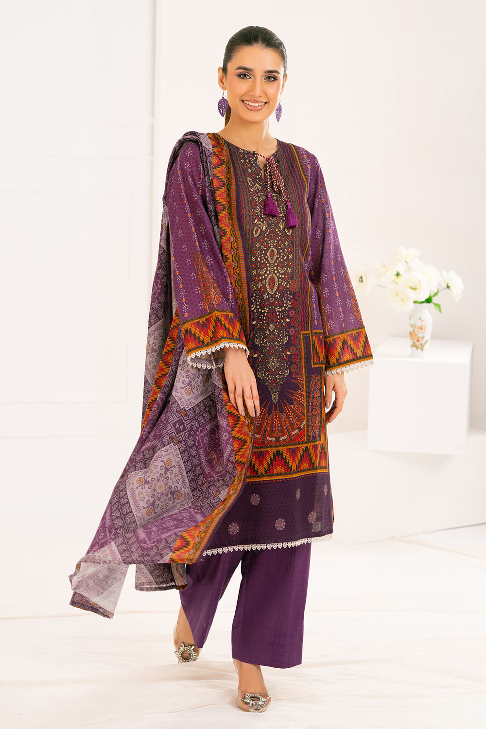 3 Piece Printed Khaddar Suit with Dupatta WNS-52034