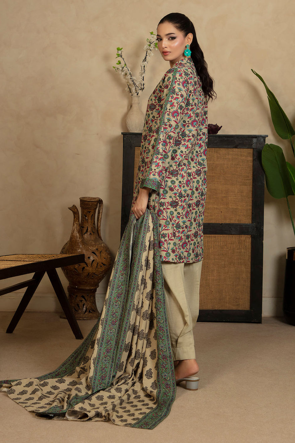3 Piece Printed Khaddar Suit with Dupatta