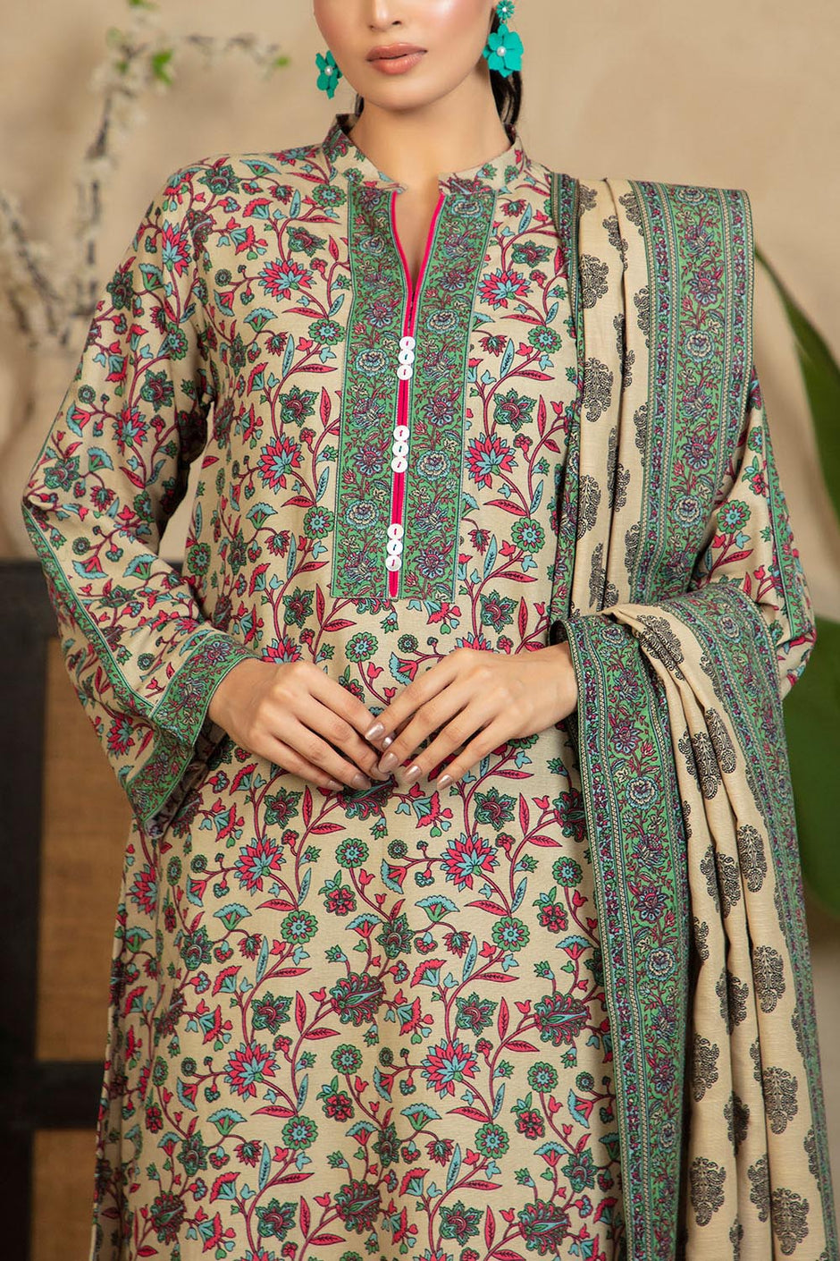 3 Piece Printed Khaddar Suit with Dupatta