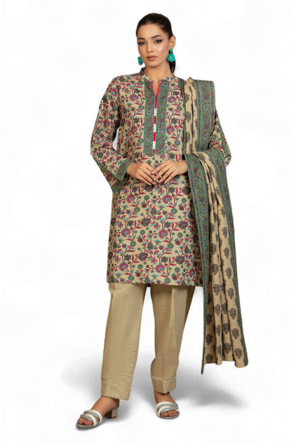 3 Piece Printed Khaddar Suit with Dupatta
