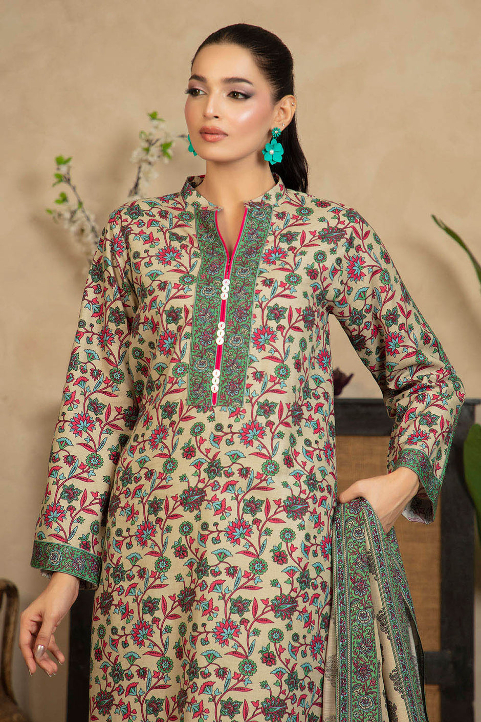 3 Piece Printed Khaddar Suit with Dupatta