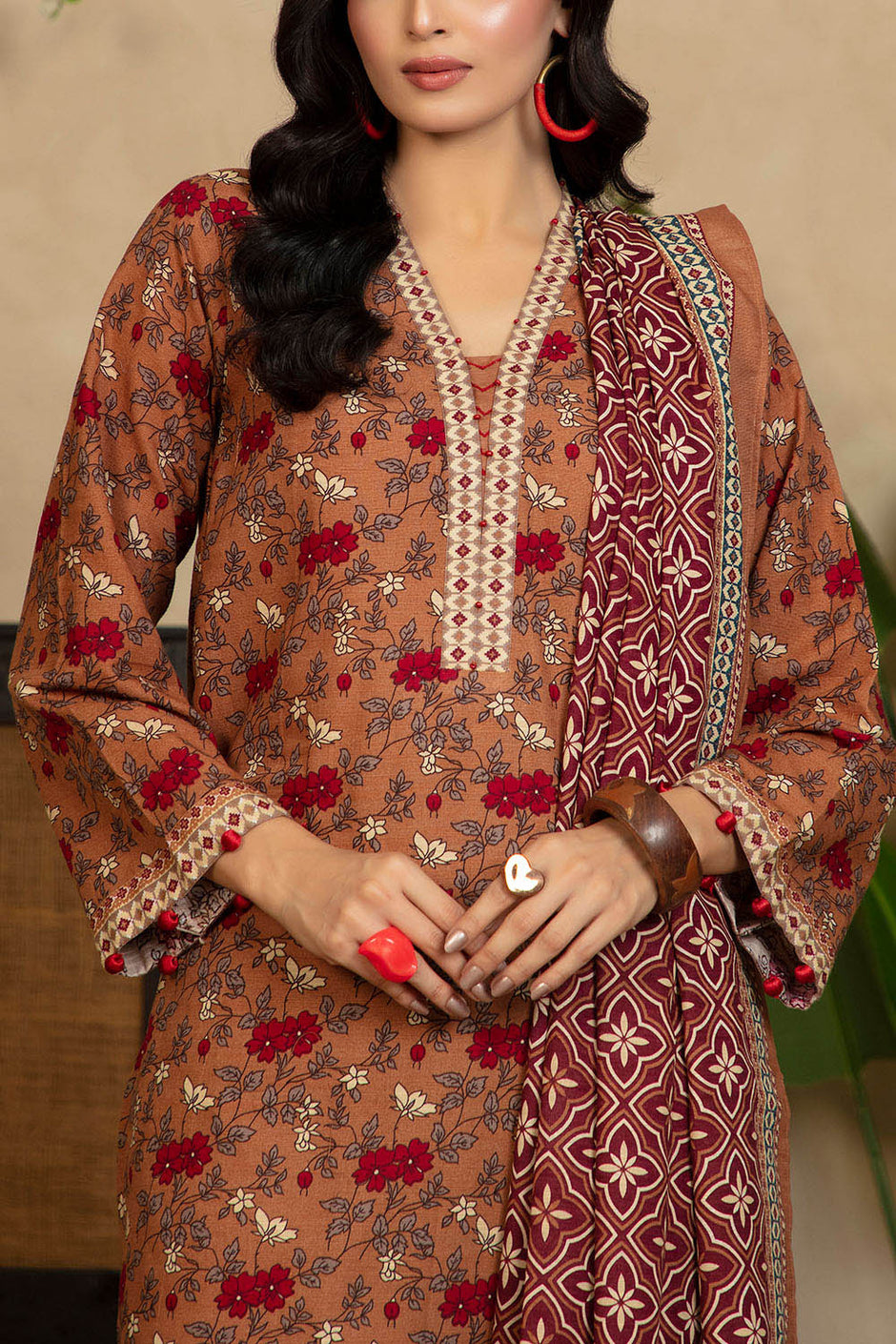 3 Piece Printed Khaddar Suit with Dupatta WNS-52063