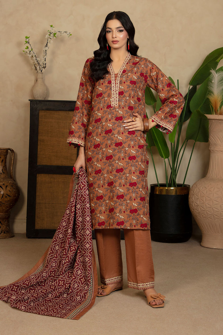 3 Piece Printed Khaddar Suit with Dupatta