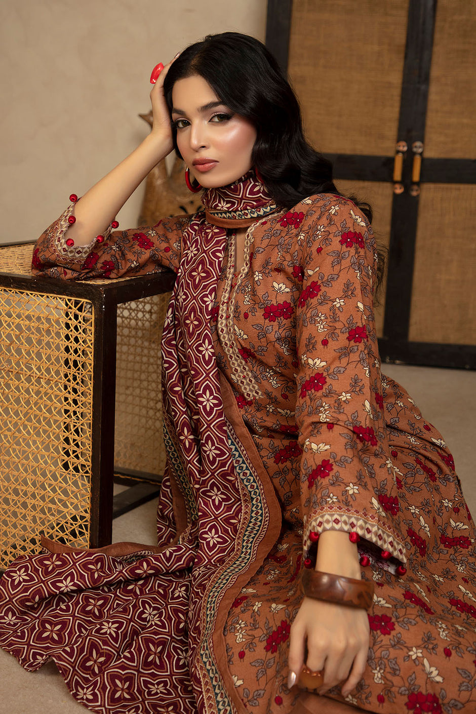 3 Piece Printed Khaddar Suit with Dupatta