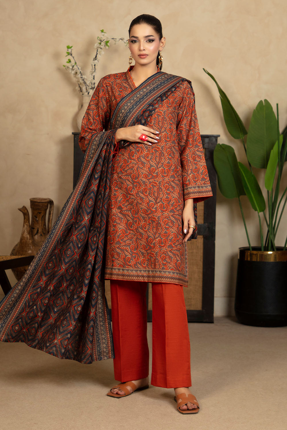 3 Piece Printed Khaddar Suit with Dupatta WNS-52064