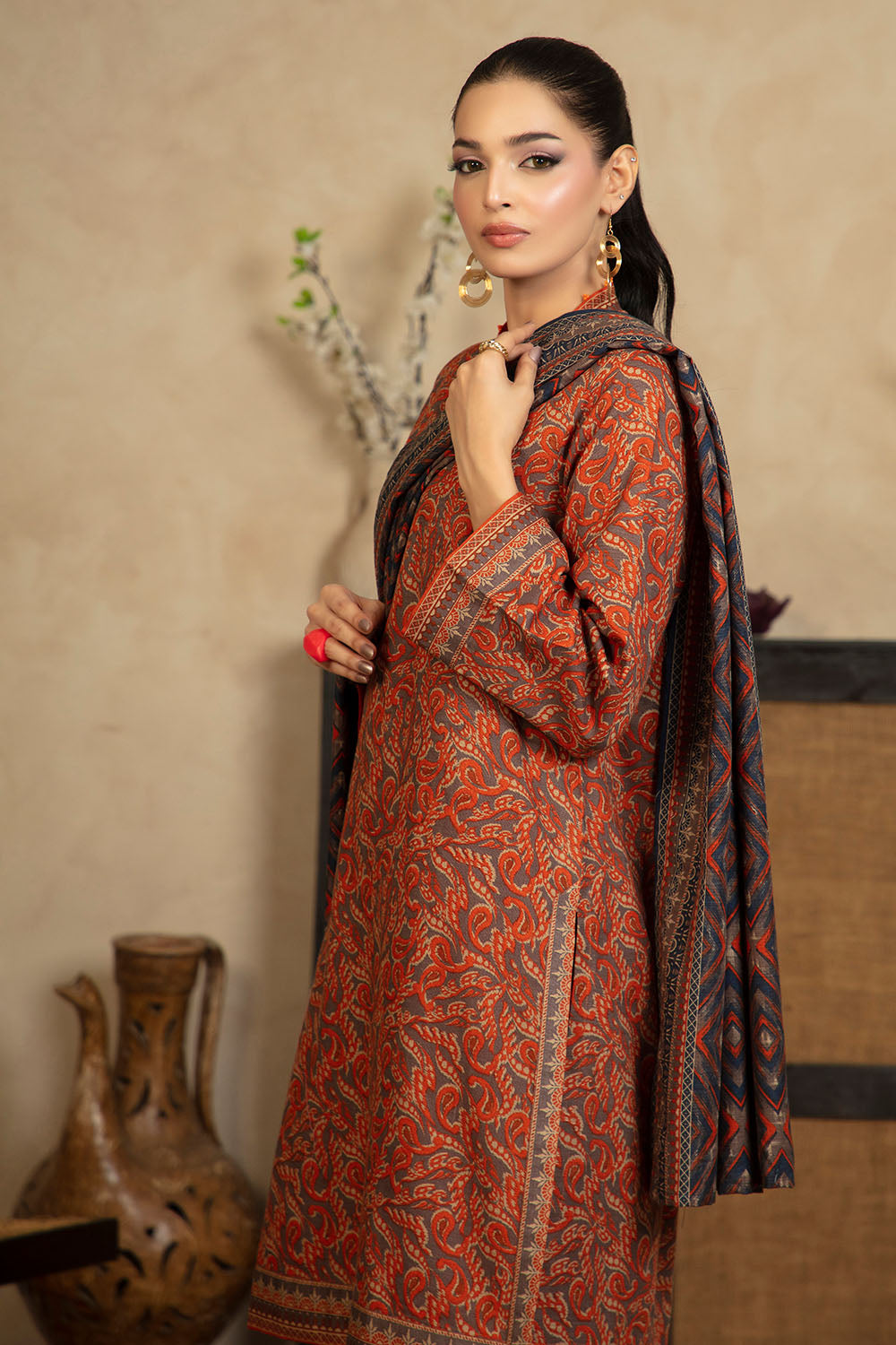 3 Piece Printed Khaddar Suit with Dupatta WNS-52064