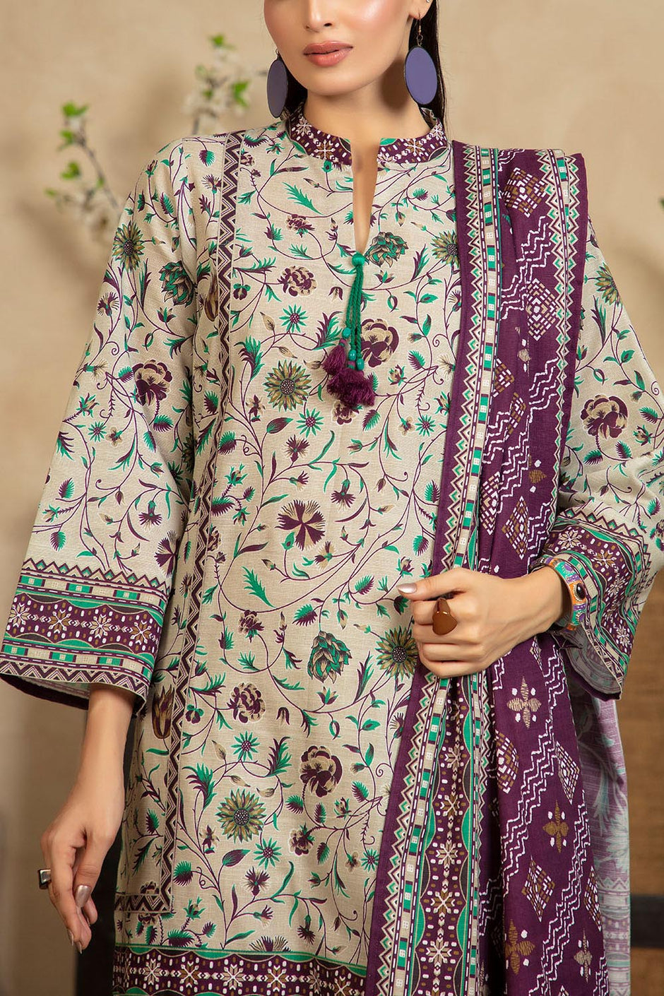 3 Piece Printed Khaddar Suit with Dupatta