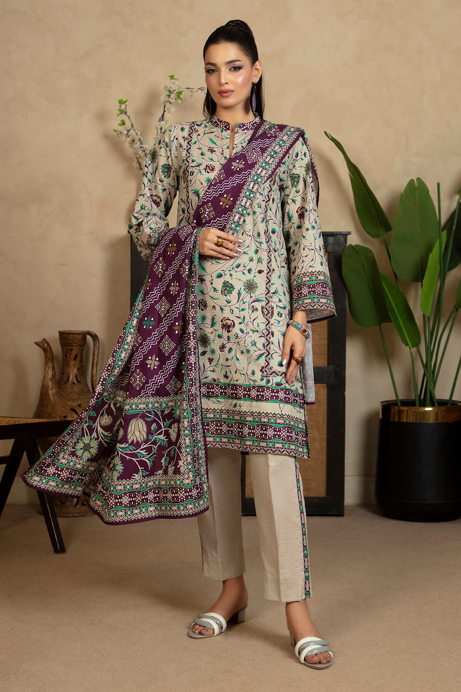 3 Piece Printed Khaddar Suit with Dupatta
