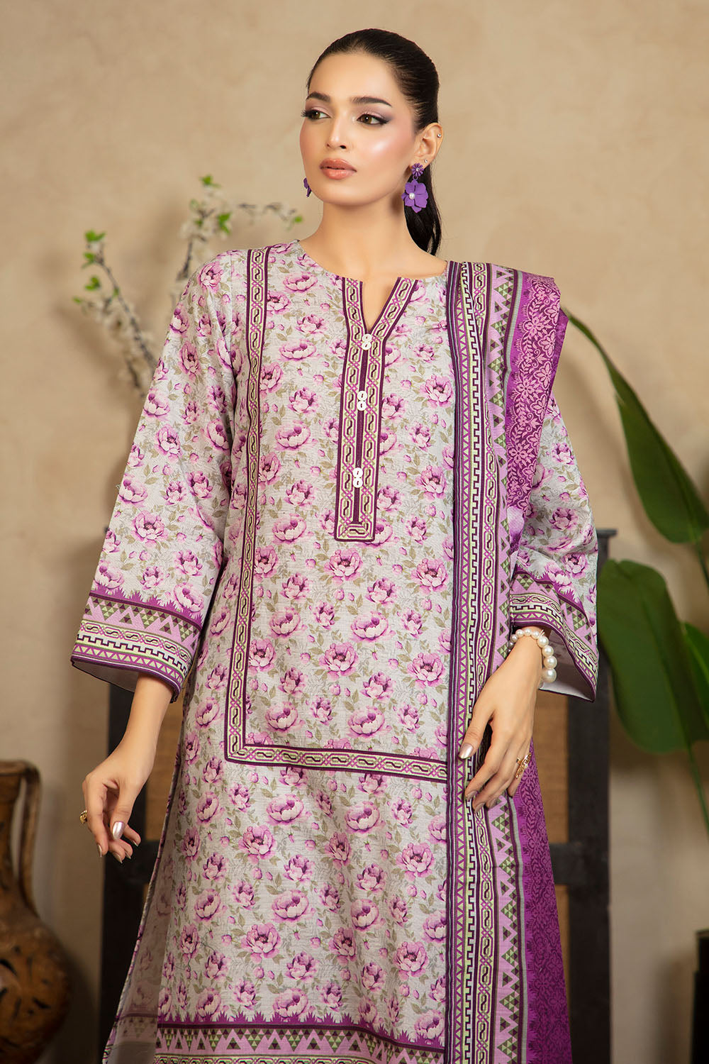 3 Piece Printed Khaddar Suit with Dupatta WNS-52069