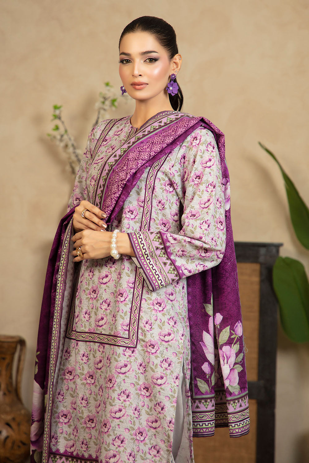 3 Piece Printed Khaddar Suit with Dupatta WNS-52069