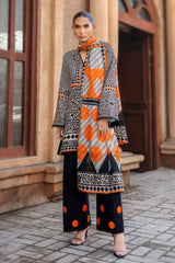 3 Piece Printed Khaddar Suit with Dupatta and Embroidered Trouser K-52100