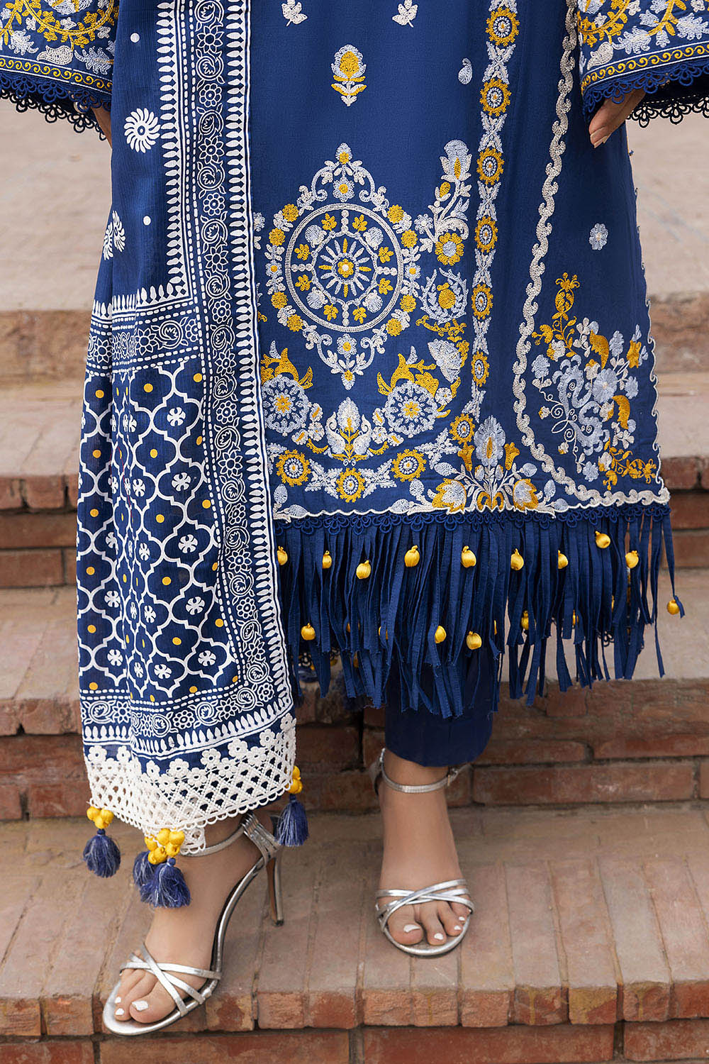 3 Piece Embroidered Lawn Suit with Lacquer Printed Denting Dupatta