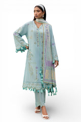 3 Piece Embroidered Lawn Suit with Lacquer Printed Denting Dupatta DN-62008