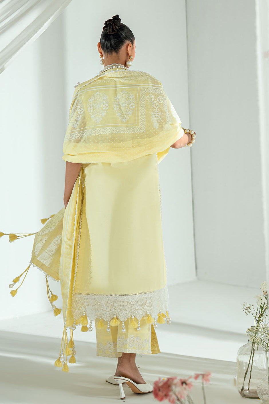 3 Piece Embroidered Lawn Suit with Lacquer Printed Denting Dupatta