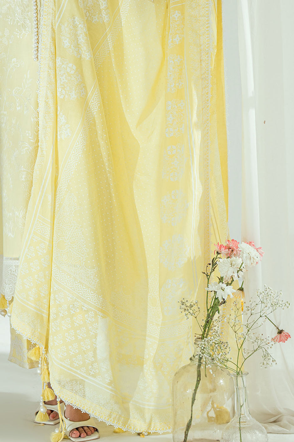 3 Piece Embroidered Lawn Suit with Lacquer Printed Denting Dupatta