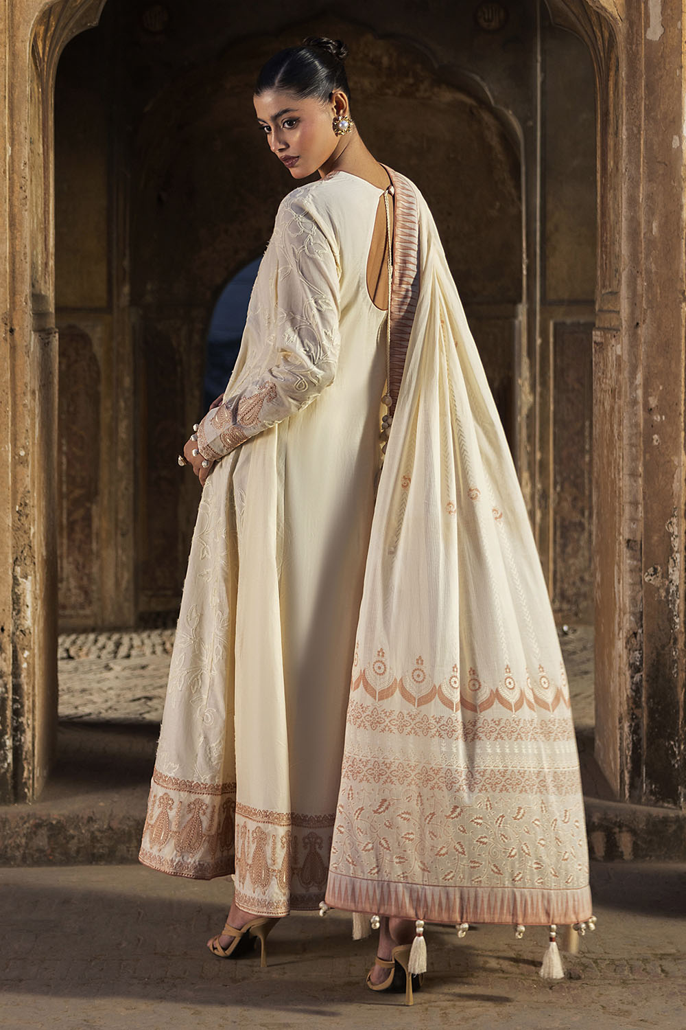 3 Piece Embroidered Lawn Suit with Lacquer Printed Denting Dupatta