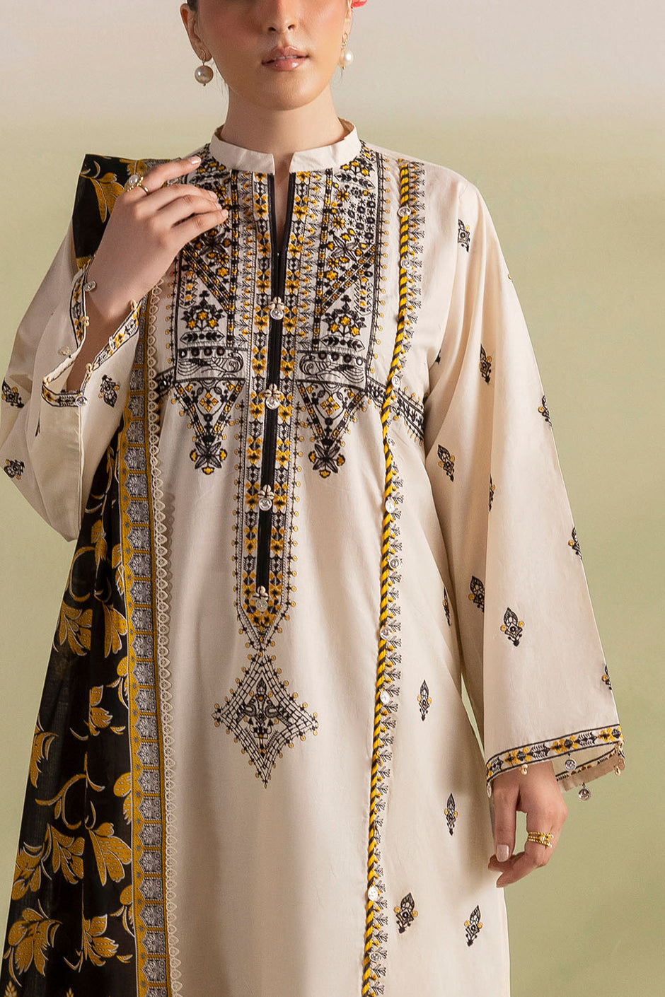 3 Piece Embroidered Lawn Suit with Embroidered Borders and Embroidered Trouser